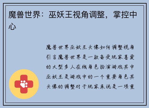 魔兽世界：巫妖王视角调整，掌控中心